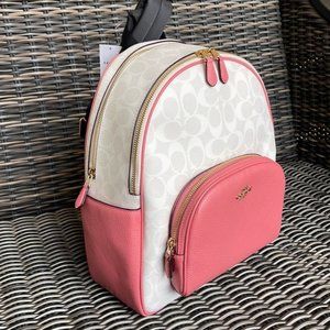 Coach 5671 Court Backpack In Signature Canvas Chalk / Taffy